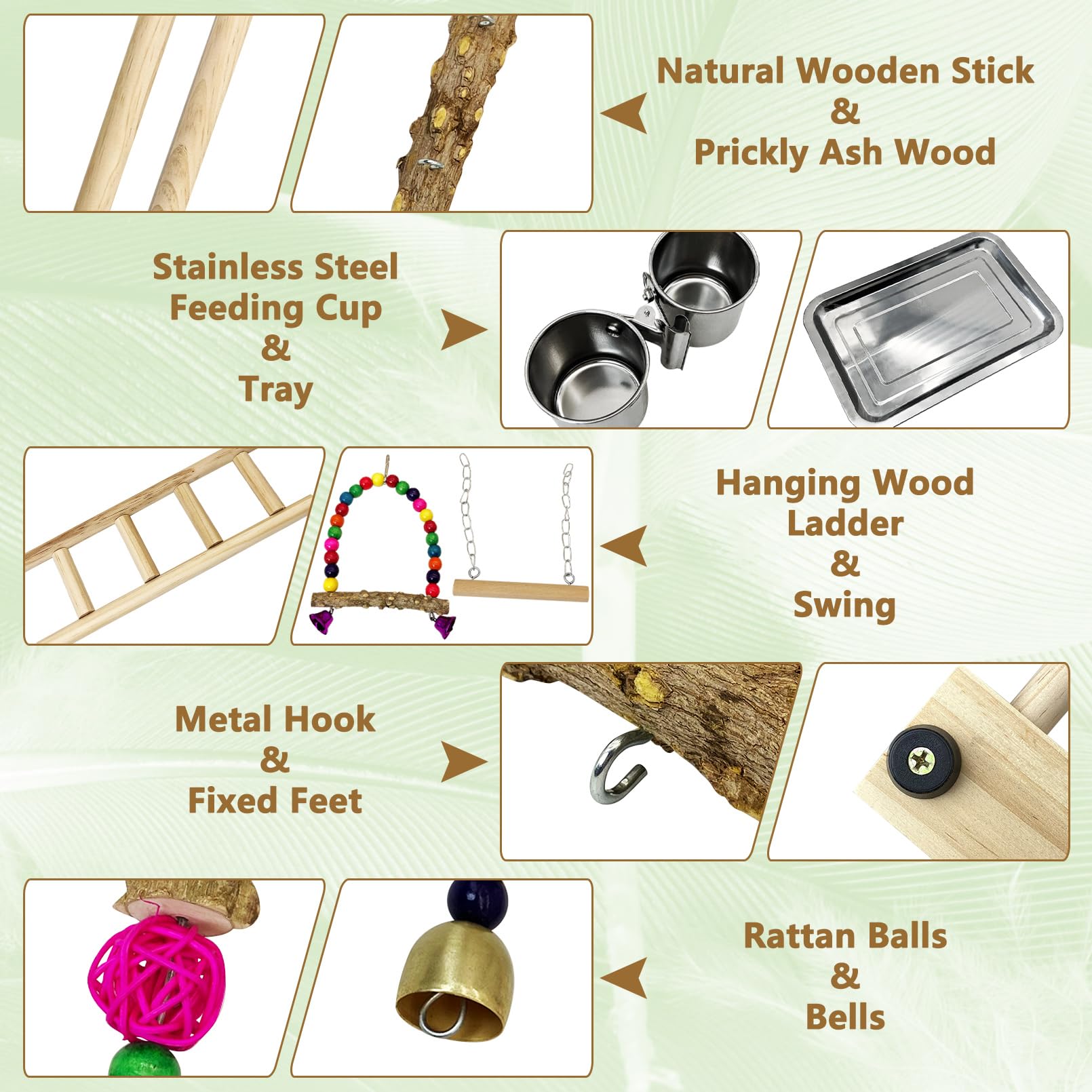 Tfwadmx Bird Playground Parrots Play Stand Birdcage Play Stand Play Gym Parakeet Ladders Exercise with Feeder Cups for Cockatoo Lovebirds SmallBirds Conure Cockatiel Cage Accessories Toy - image 2