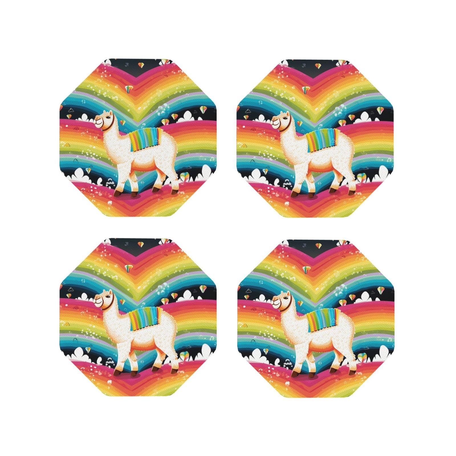 4pcs Drink Coasters for Tabletop Protection, 4" Leather Coasters for Drinks, Camel and Rainbow Cup Coasters for Coffee Table Decor, Non-Slip Drinking Cup Mat for Hot Or Cold Drink