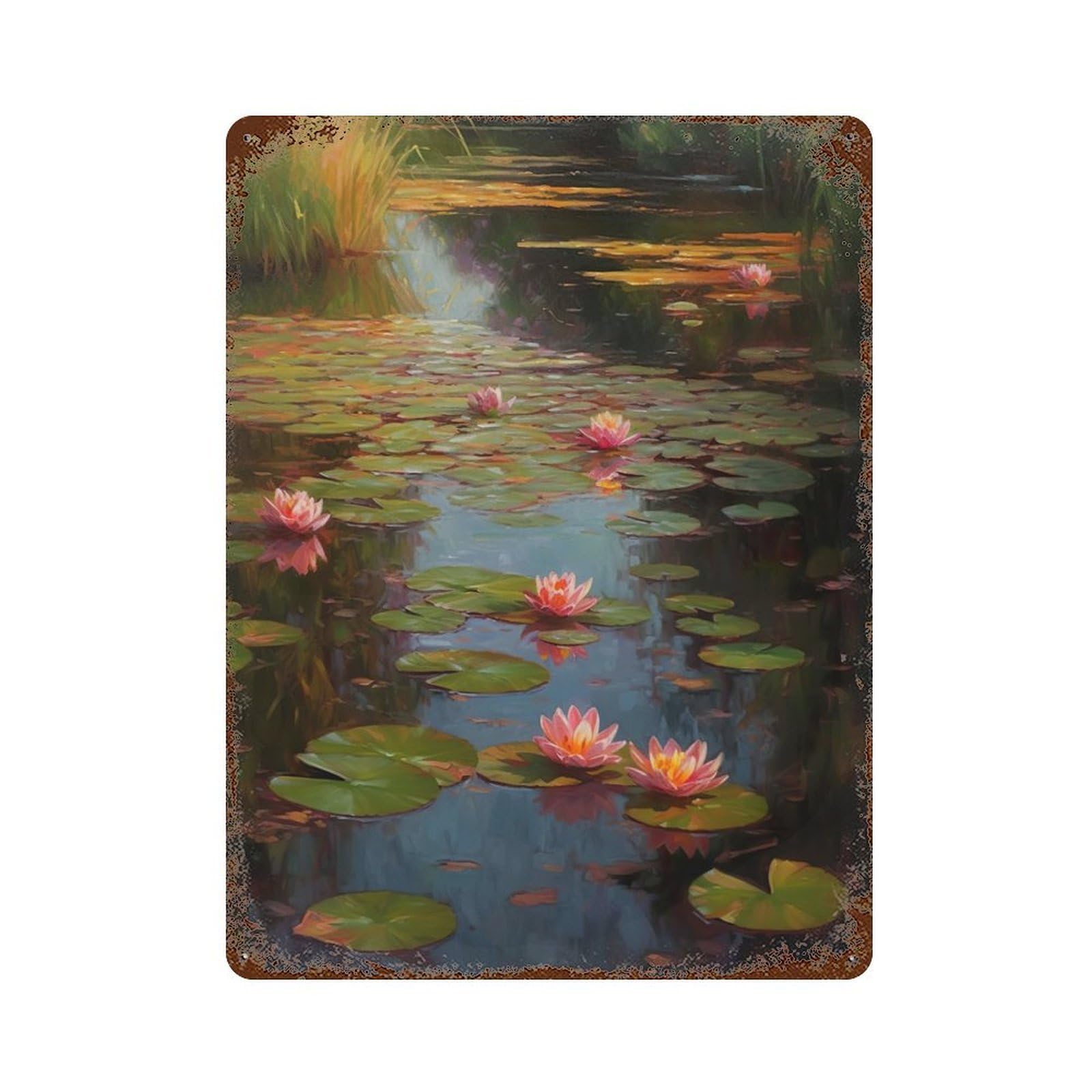 Lily Pond 15.7"x11.8" Vintage Rust Metal Sign, Shabby Chic Decor for Garage, Bar And Workshop Decor