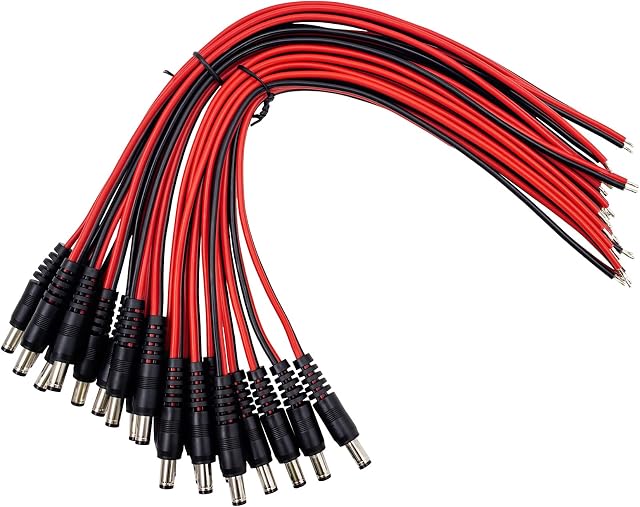 CENTROPOWER 20 Pcs DC Power Cable 5A 12v DC Power Plug Cord Male Connectors 2.1mm x 5.5mm, DC Pigtail Adapter Plug Socket Wire?for CCTV Security Camer