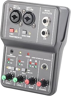 Audio Mixer Sound Board, Compact Stable Performance 2 Channels Portable USB Power Supply 2 Channels Audio Mixer for Music Recording