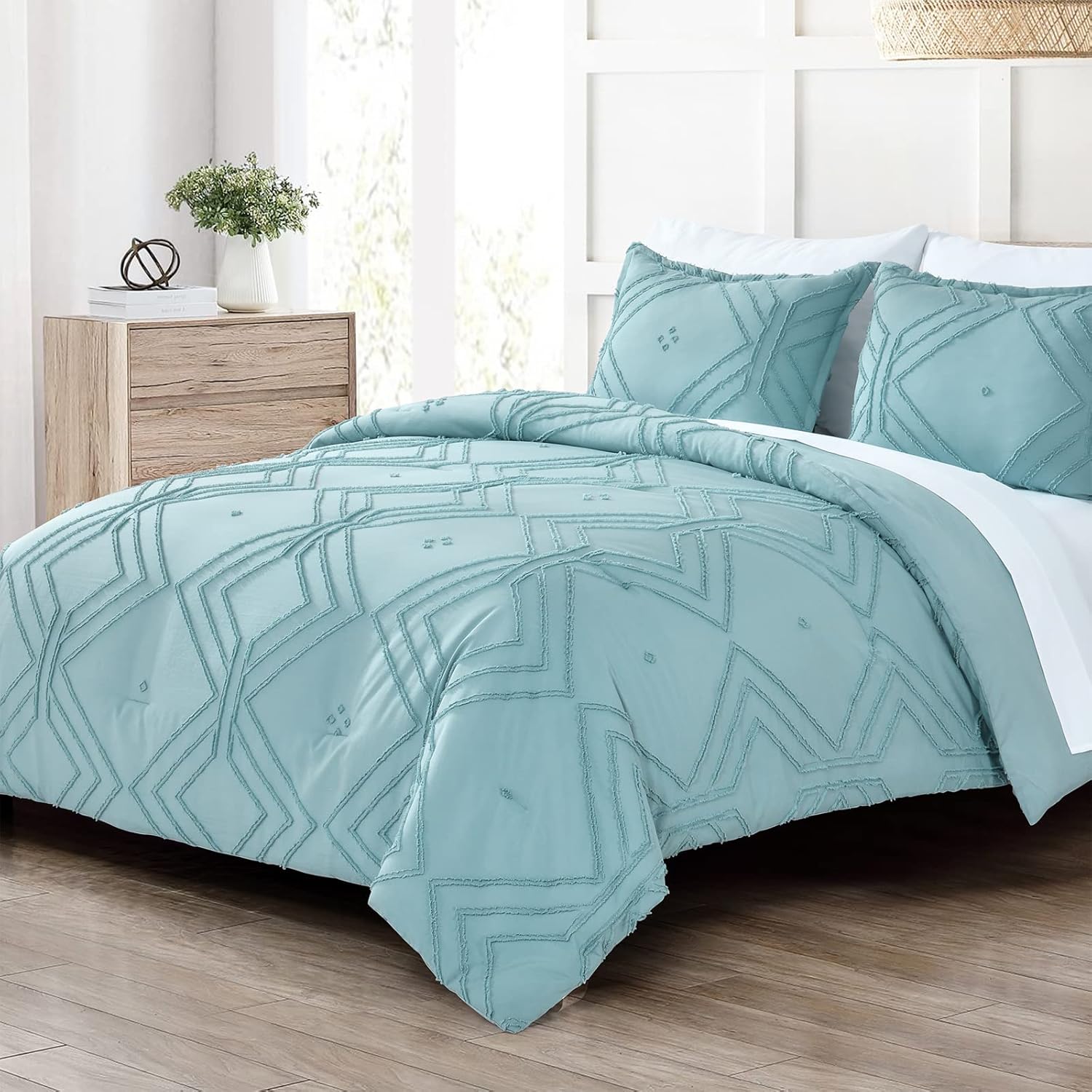 Shatex Queen Comforter Set 3 Pieces Rhombus Pattern Bed Set