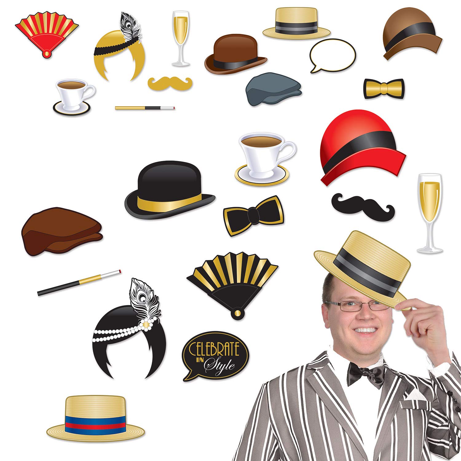 Beistle Multicolor Roaring 20'S Style Photo Booth Props Pack 12