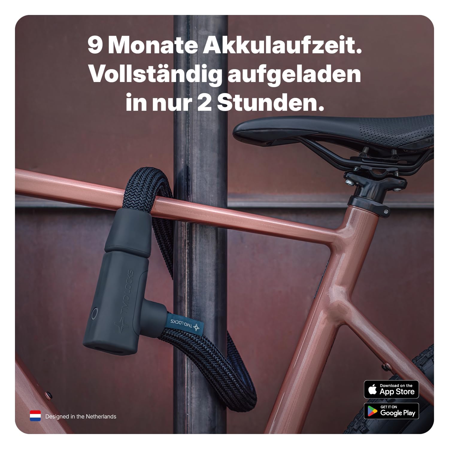 TMD Smart - Lucchetto a catena Keyless con allarme da 100 dB, certificato ART 2, app Bluetooth, antifurto per e-bike, con custodia in silicone, 70 cm, beige