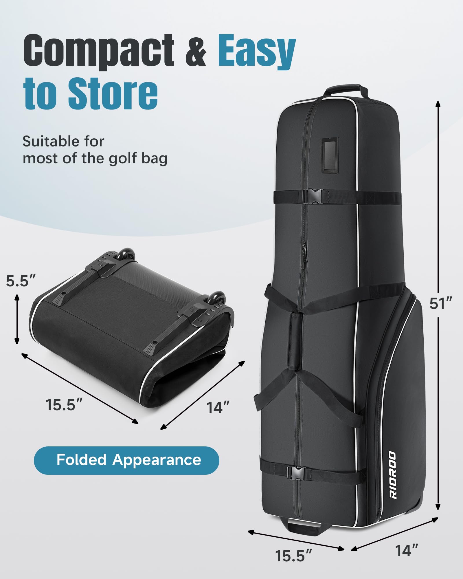 Sac de Voyage de Golf avec roulettes Oxford Robuste, résistant à l’Usure et étanche Étui de Sac de Voyage Durable et rembourré pour Les Clubs, Facile à Transporter ou à Rouler