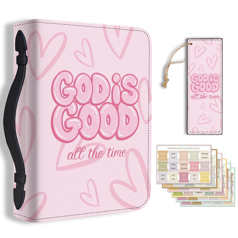 TNKBREEZE Bible Cover Cute Heart PU Leather Bible Case with Bookmark Inspirational Scripture Bible Note Books Carrying Accessories for Women Men Christian Gift 11.2x8x2.3 In