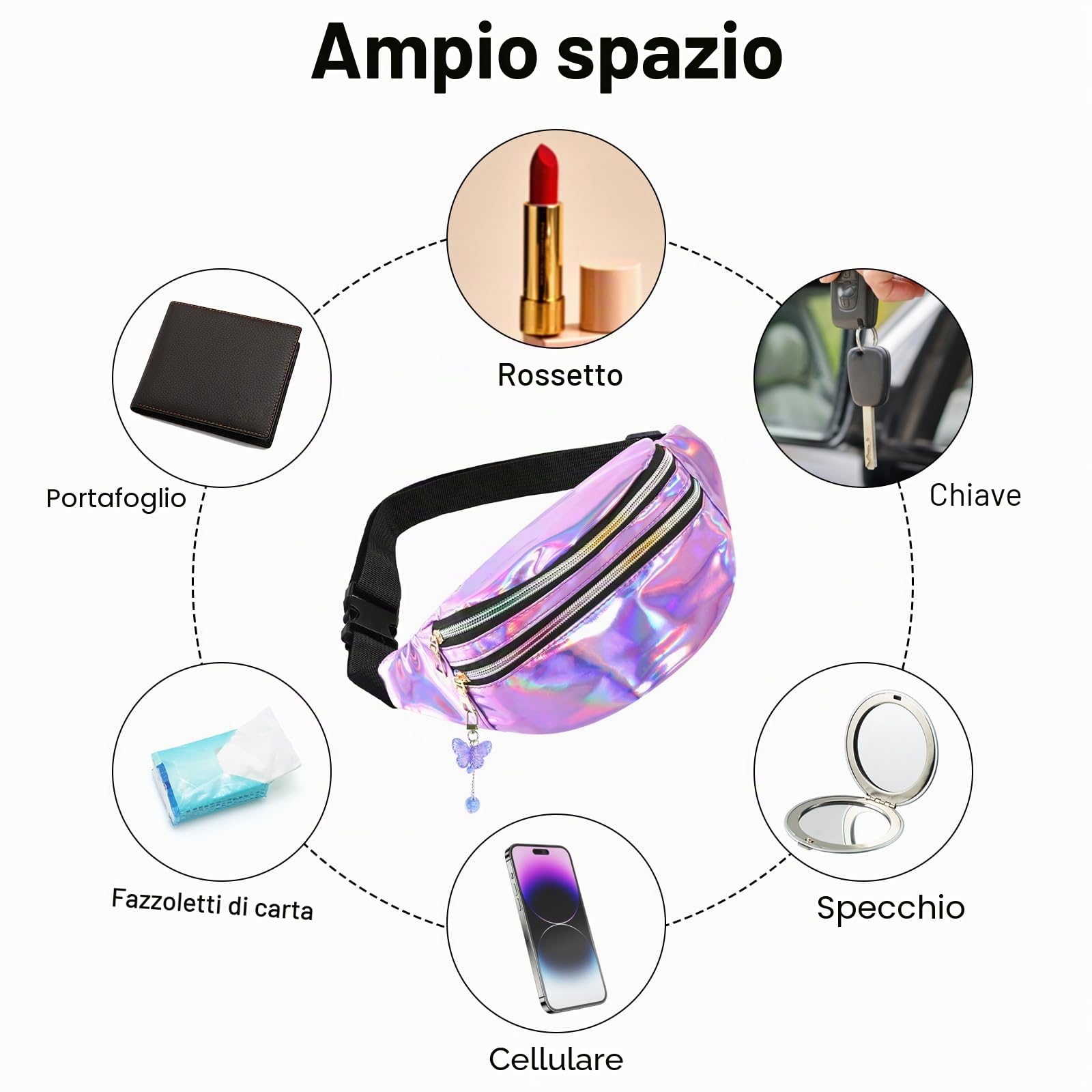 Marsupio a Farfalla Viola 30x12x13 cm Elegante Hipbag per Bambini