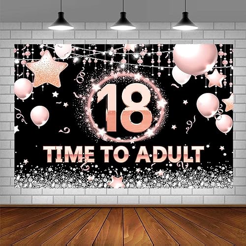 Miniatura 3 de Telón de fondo de 7 x 5 pies para niñas, feliz cumpleaños 18 años de edad, globo negro y oro rosa brillante, fondo de fotografía de dieciocho
