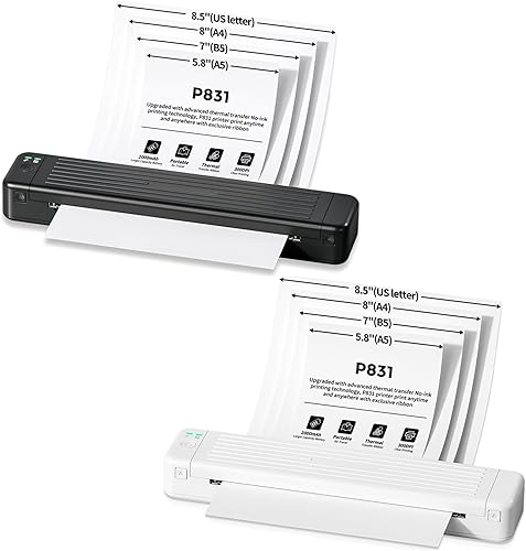 Itari Impresoras portátiles inalámbricas para viajes, impresora de transferencia térmica Bluetooth P831, impresora sin tinta de 300 DPI para papel