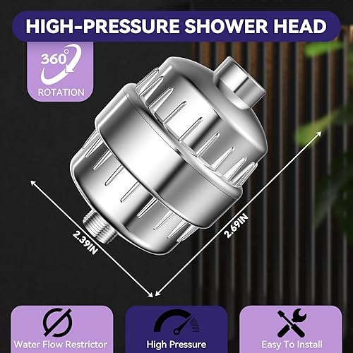 Miniatura 5 de Filtro de ducha, cabezal de ducha filtrado de 20 etapas para agua dura, filtro de cabezal de ducha con 2 cartuchos reemplazables para eliminar el