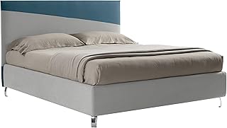 LettoFacile montalo in 30 Minuti - Letto Matrimoniale Imbottito Diago in Tessuto Bicolore Grigio/Azzurro - Made in Italy, 160x190 cm (Letto con Rete e Box Contenitore)