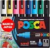 Posca Full Set 8 Acrylic Crayons Reversible Mid-Tip Pen Nibs, Posca Pens are Acrylic Paint Markers for Rock Painting, Fabric, Glass Paint, Metal Paint and Graphite