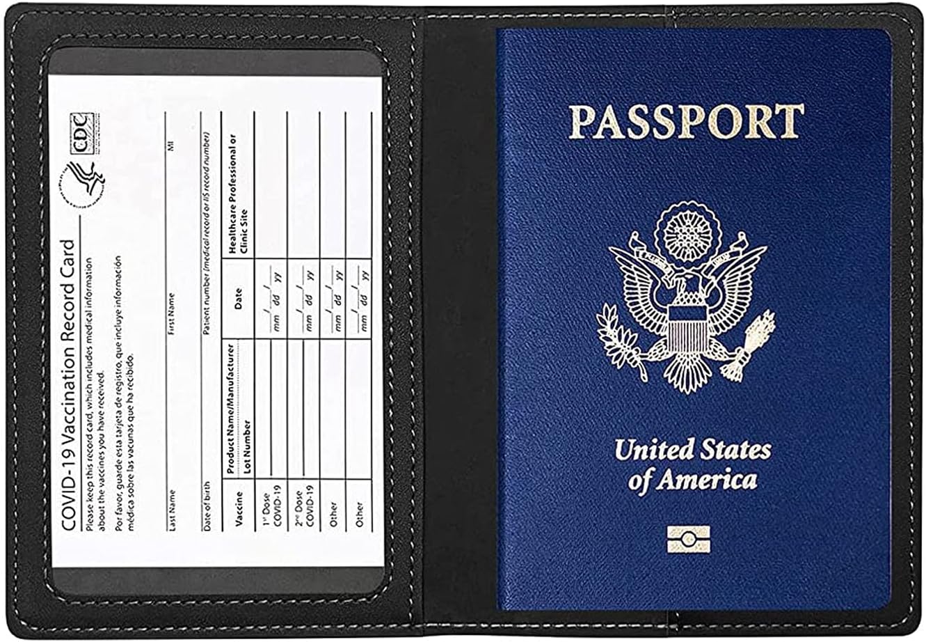  | Passport and Vaccine Card Holder Combo, PU Leather Passport Holder With Vaccine Card and tickets Card holder for Women Men (Black) | Passport Covers