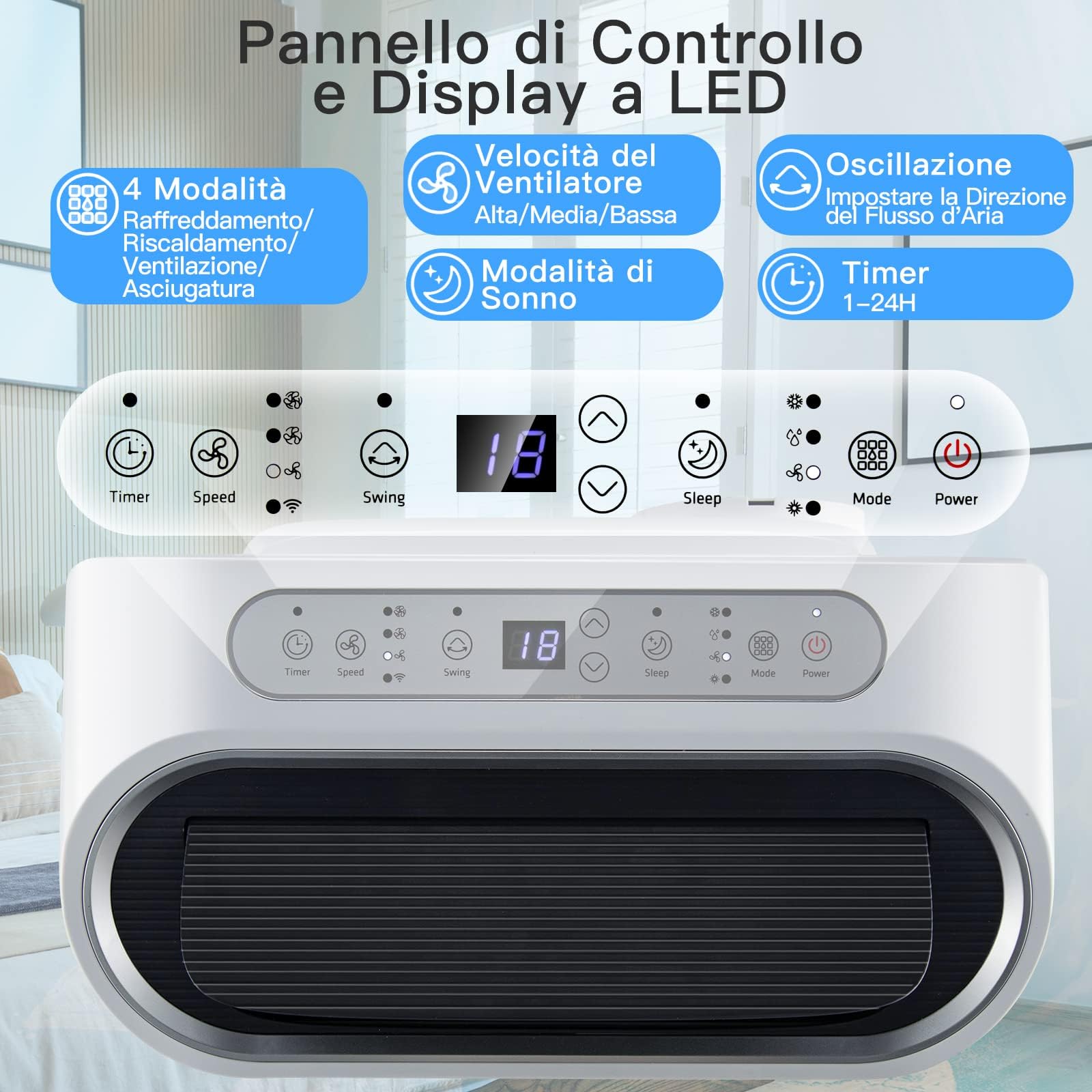 COSTWAY Condizionatore Portatile Caldo e Freddo, 14000BTU/4,1 kW, 5 in 1 Con Raffreddamento, Riscaldamento, Ventola, Deumidificazione e Modalità Notturna, 24H Timer, R290 (14000BTU|28m²+)