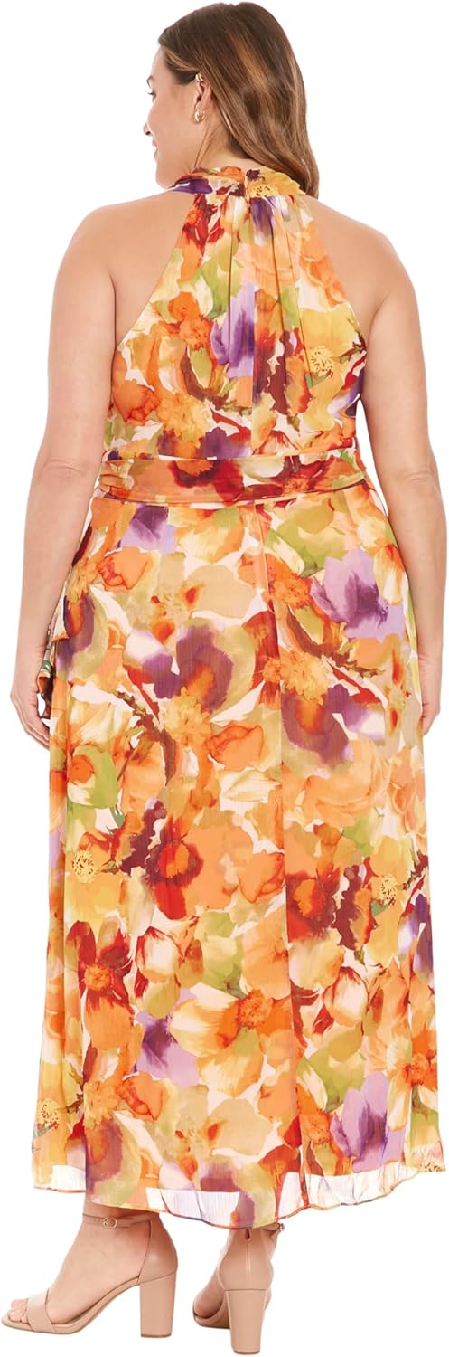 London Times Womens Halter Maxi with Sash Belt - Image 3