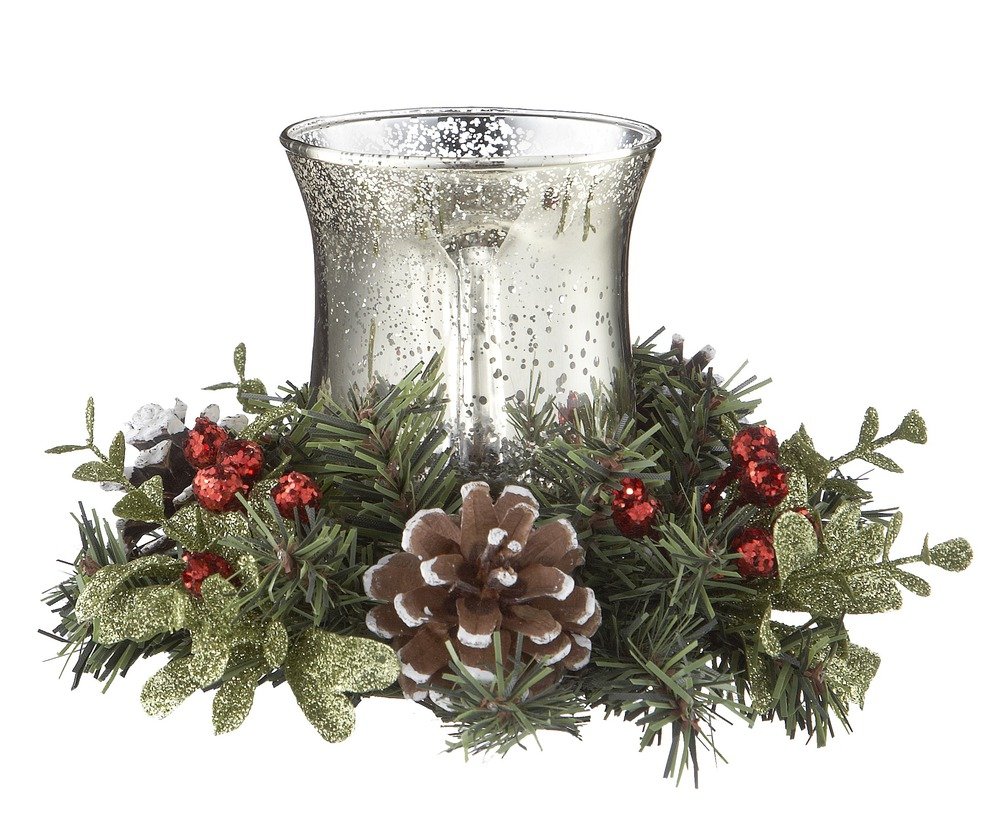 Ganz Christmas Mistletoe & Pinery Glass Tea Light Holder