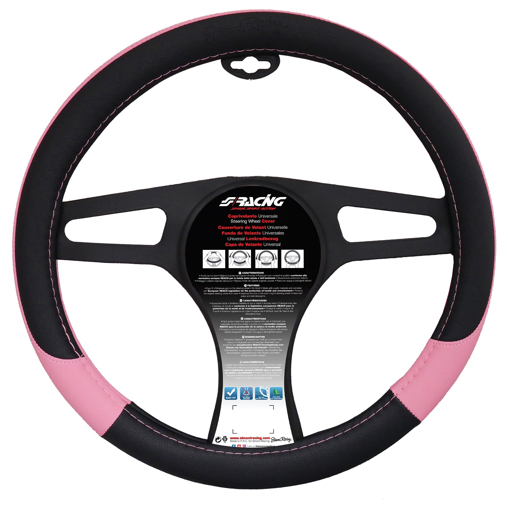 Simoni Racing Steering Wheel Cover Pink Lady 37-39 cm Black / Pink