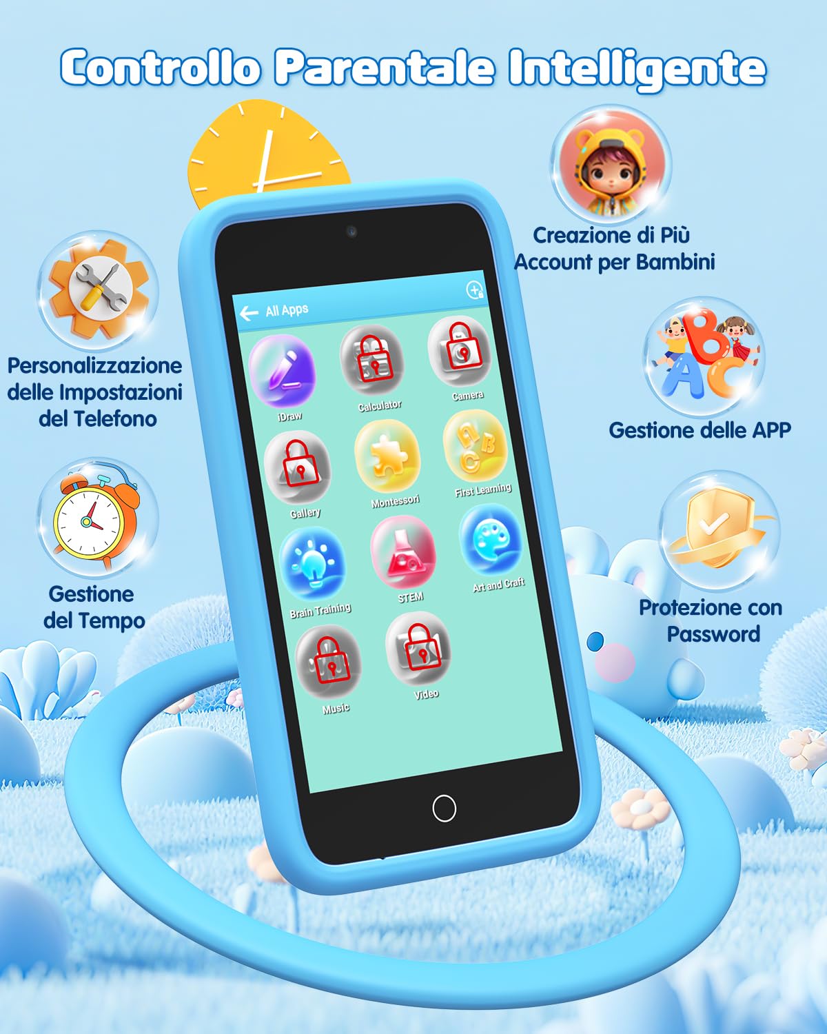 Telefono Giocattolo per Bambini, 3.97" Cellulare per Bambini 3 4 5 6 7 8 9 10 11 12 Anni con 200+ Giochi, Doppia Fotocamera, Controllo Parentale, Telecamera, Musicale, Regalo di Compleanno Natale