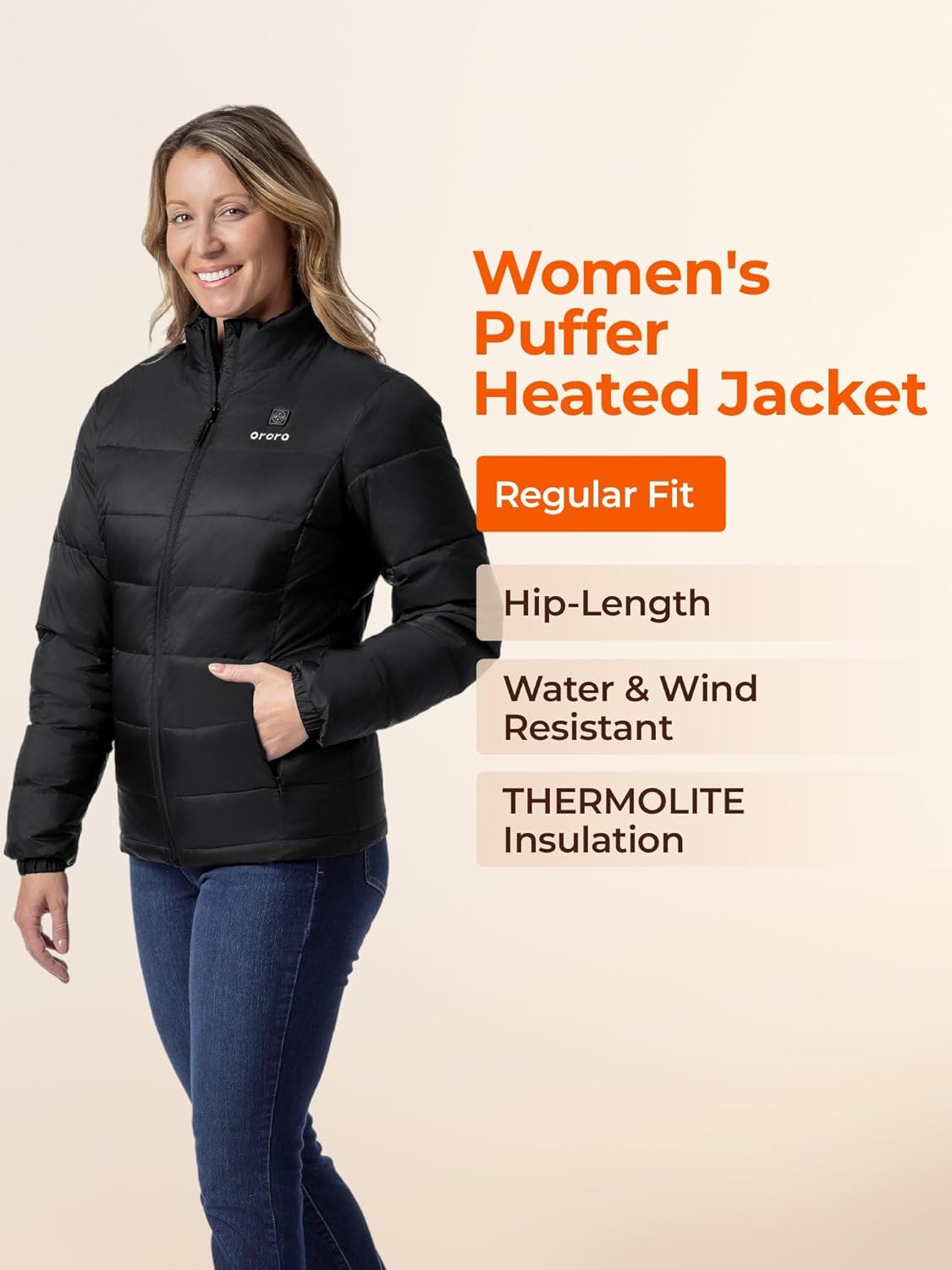 ORORO Women's Heated Puffer Jacket with 4 Heat Zones, Lightweight Heated Coat (Charger Not Included) - Image 6