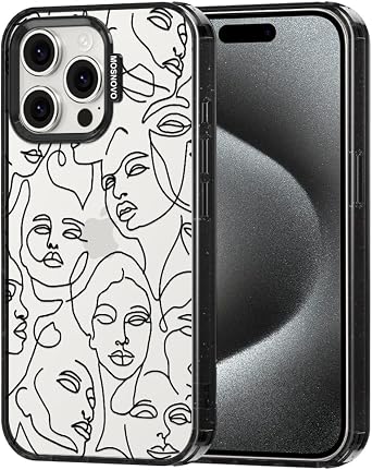 MOSNOVO for iPhone 15 Pro Max Case, Military-Grade Drop Protection, Shockproof Bumper, Cute Women Girl Phone Case for iPhone 15 Pro Max, Abstract Face Line Art/Black