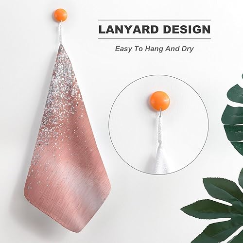 Miniatura 5 de Toallas de baño de mano de metal cepillado dorado rosa con purpurina plateada, toalla de mano de microfibra suave y absorbente para baño y cocina,