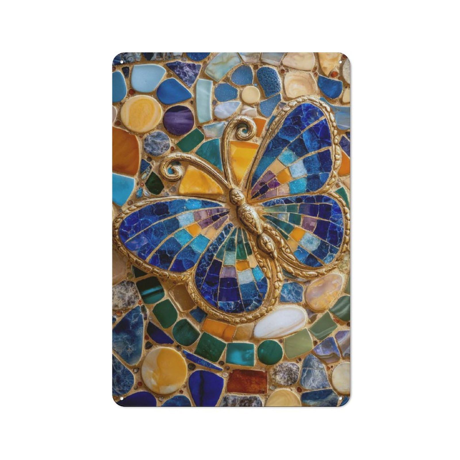 Junmoney Style-24 Retro Metal Wall Sign 30X20cm With Mosaic Butterfly Art For Home Bar Wall, A Decorative Gift For A Newly Furnished Home Bar