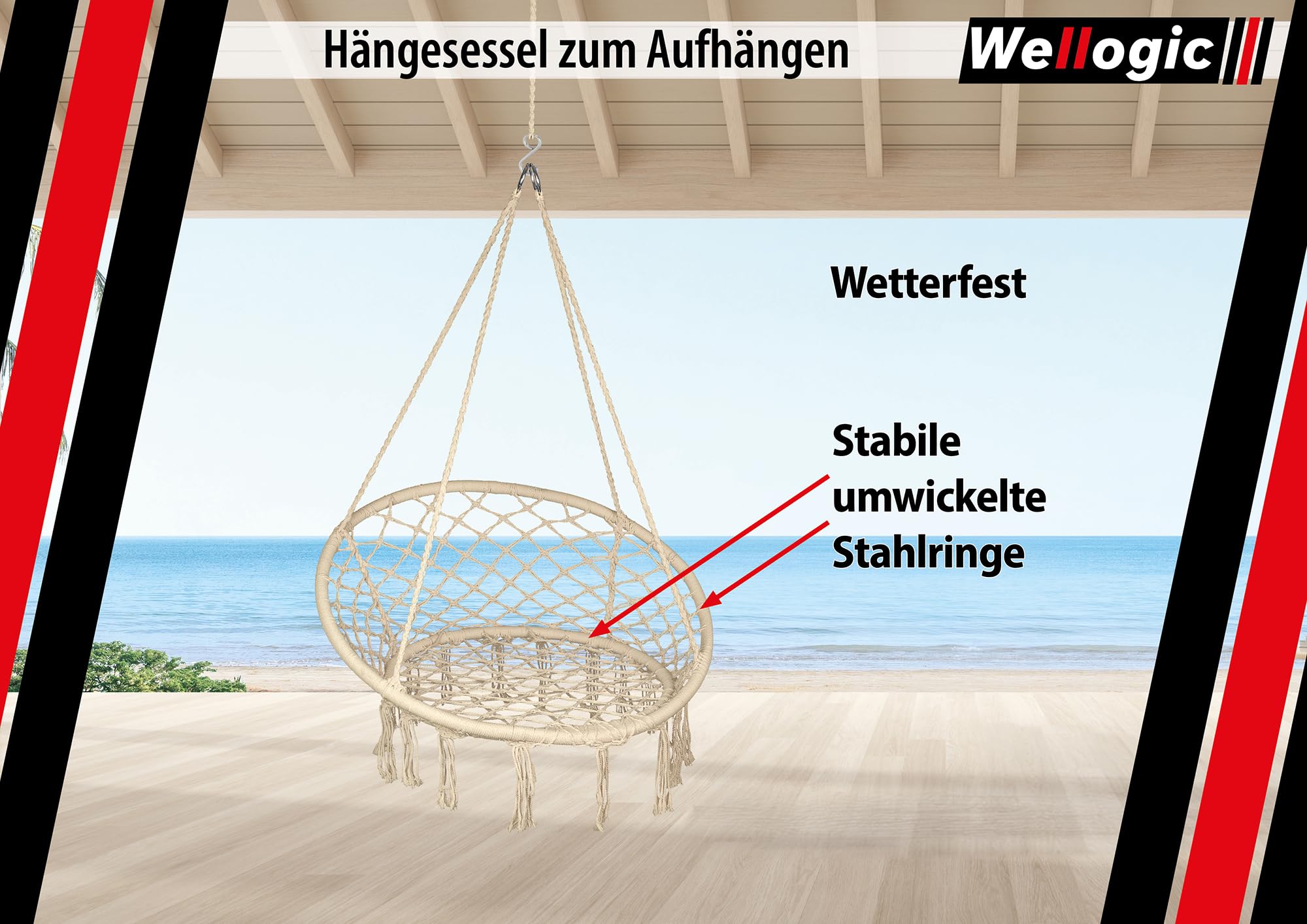Hängesessel Wetterfest bis 150 kg – Indoor & Outdoor Hängestuhl – Hängeschaukel mit 4-Seil-System & Stahlringen – Hängekorb für Balkon, Garten & Wohnzimmer – Robust & Komfortabel