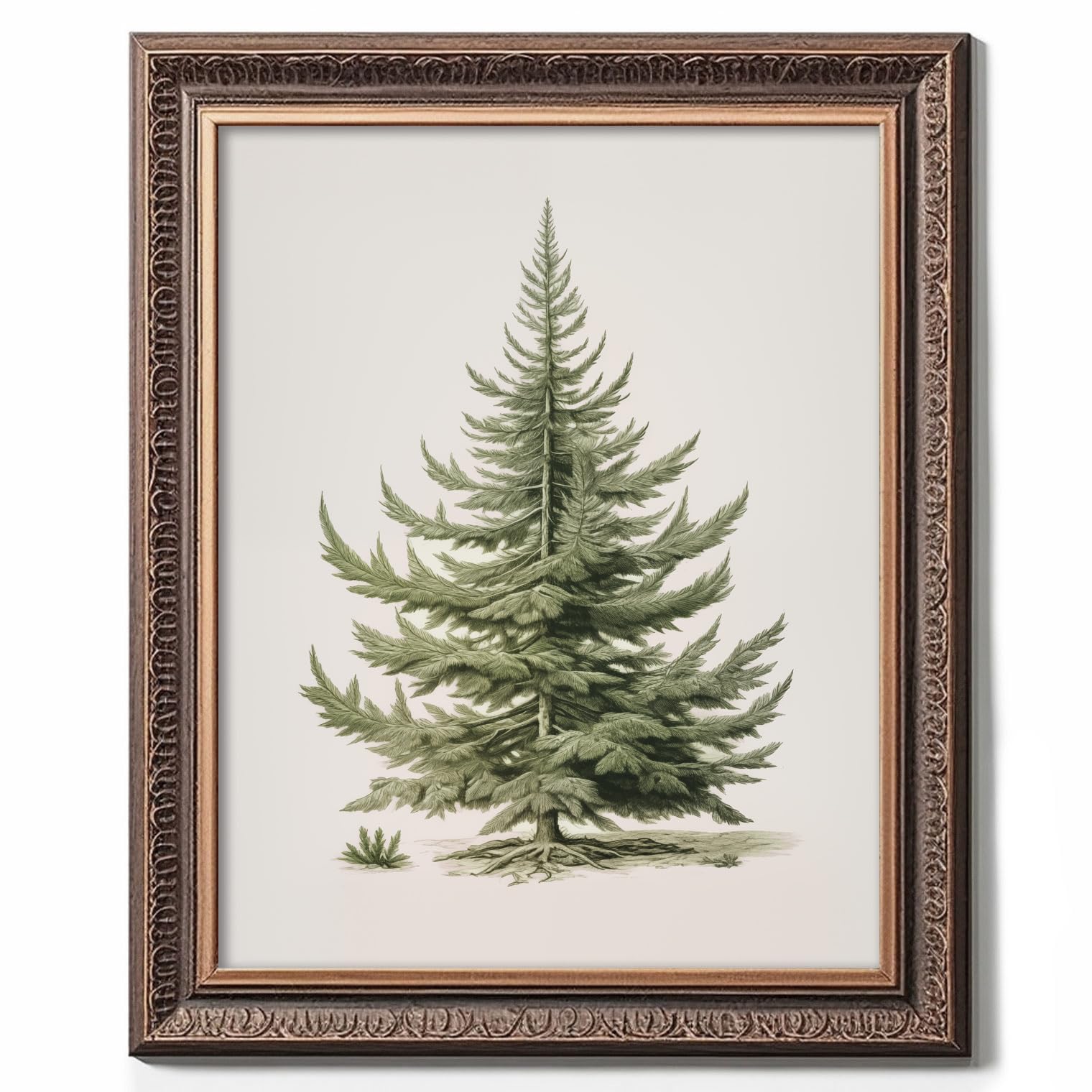 Christmas Wall Art Print, Vintage Christmas Pine Tree Art Prints Painting Rustic Fir Botanical Sketch Christmas Winter Wall Art Poster Vintage Christm
