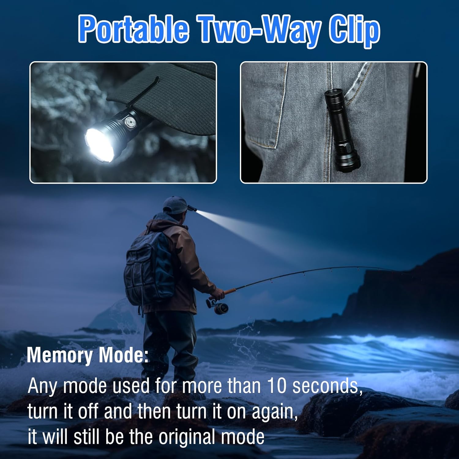 BORUIT ET28 Flashlight with Portable Two-Way Clip and Memory Mode
