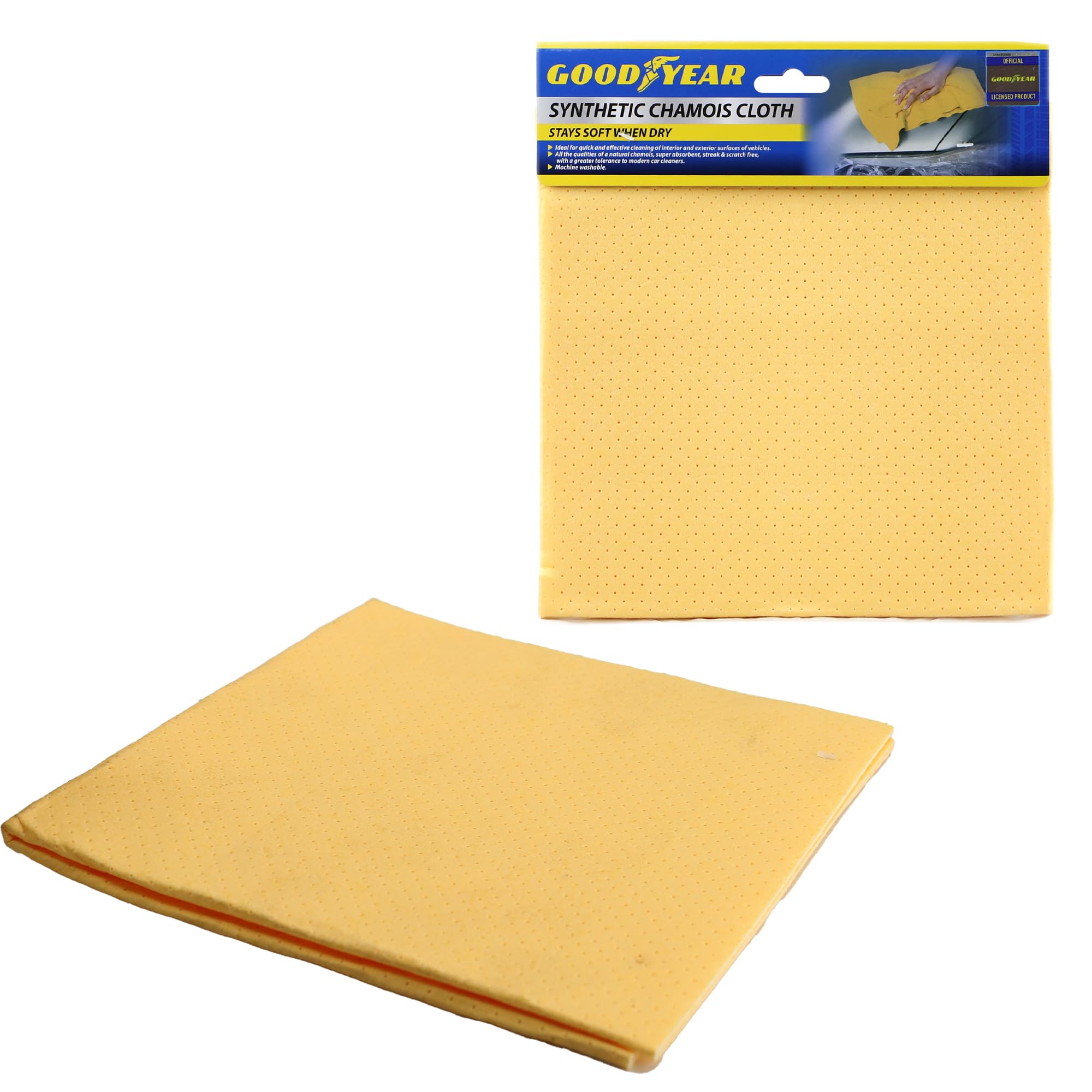Goodyear Synthetic Chamois -natural Chamois, Super Absorbent, Streak And Scratch Free, With A Greater Tolerance To Modern Car Cleaners |Stays Soft When Drying| Extra Large 72cm x 50cm|Machine Washable