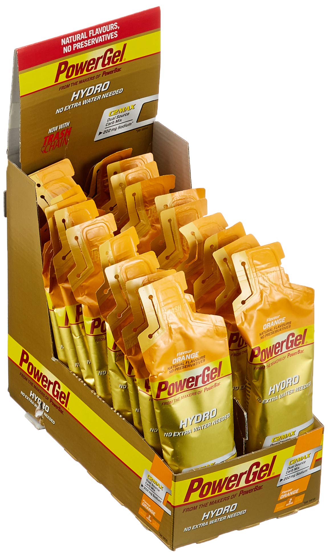 PowerBar Power Gel Hydro mit Kohlenhydraten, Maltodextrin & Natrium – Energie Gels – Vegan – Trinkbar ohne Wasser – Orange (24 x 67 ml)