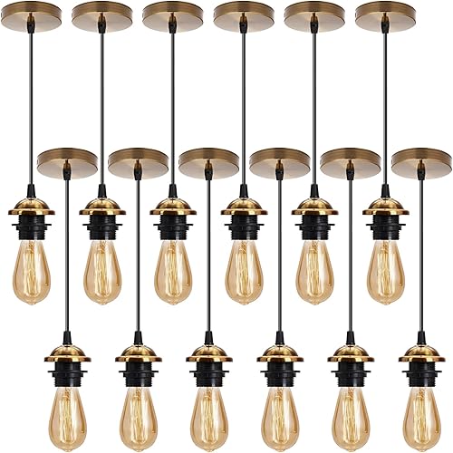 Paquete de 12 mini luces colgantes industriales, E26E27, cable de luz colgante con cable ajustable de 3.28 pies, mini lámpara de techo colgante