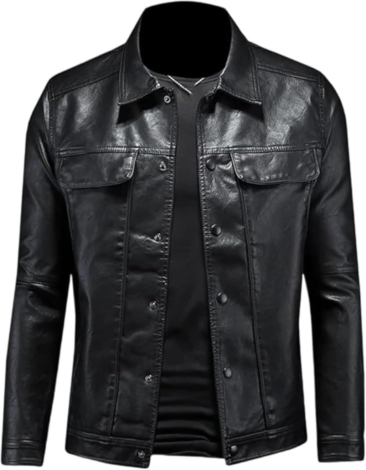 JEShifangjiusu Men's Motorcycle Lapel Collar Faux Leather Jacket Vintage Slim Fit Bomber Jackets Lightweight Outwear Coat