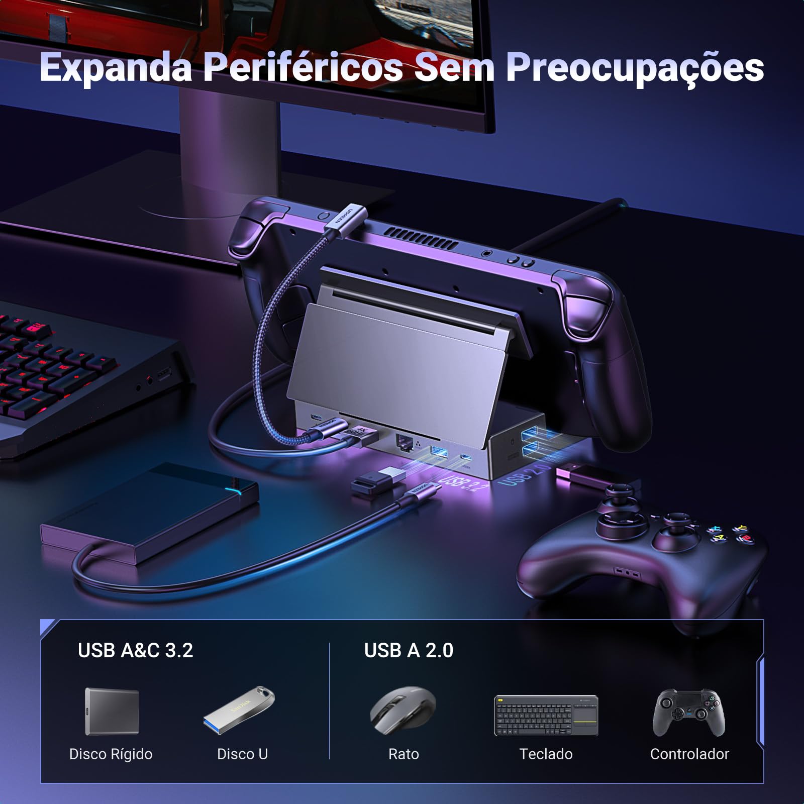 Steam Deck oled 1TB＆UGREEN 9-IN-1ハブ UGREEN Steam Deck Dock, Hub USB C 9 em 1 com Suporte Ajustável