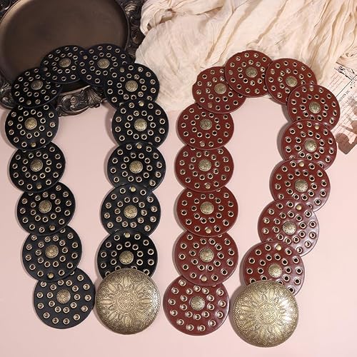 ETANULPEX Vintage Hollow Out kowbojski styl okrągły przesadzony styl zachodni szeroki pasek tarczowy pasek vintage spersonalizowany pasek/646, Kawa, rozmiar uniwersalny