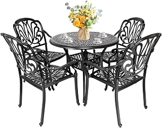 Cast Aluminum Dining Set 5 Piece Outdoor, Patio Conversation Furniture Set, Patio Table and Chairs Set of 4 for Garden Backyard, Black