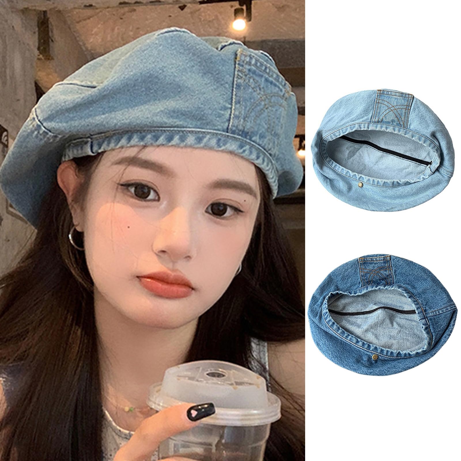 デニムキャップ帽子レイドバック本革ベルト〜58cmぐらい