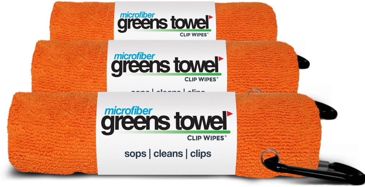 Orange 3 Pack Golf Towel Set for Golf Bags with Clip, Plush Microfiber Nap Fabric, 16x16, The Original (Orange Crush)