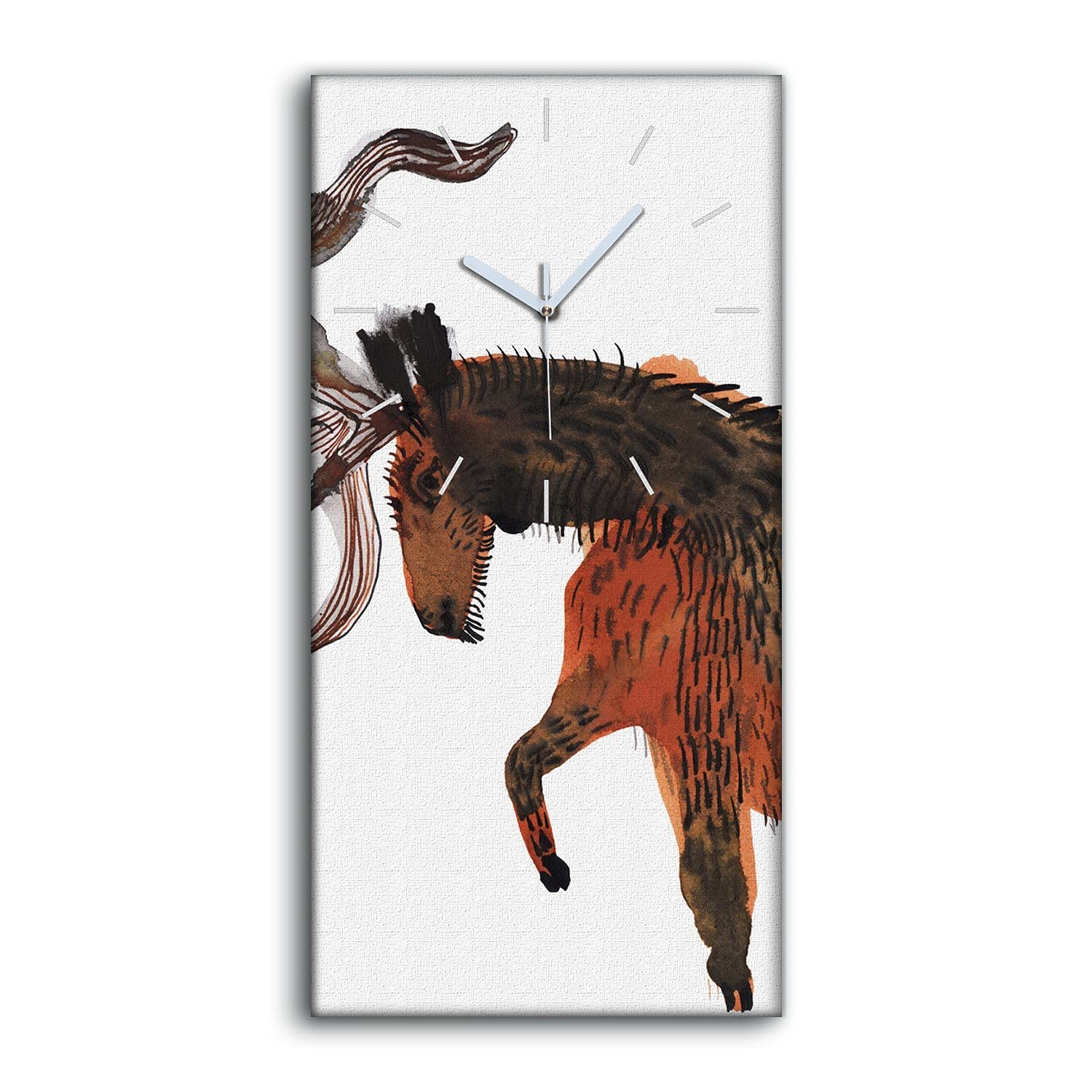 Horloge sur Toile 30x60cm Cerf Aquarelle Décoration Murale Salon