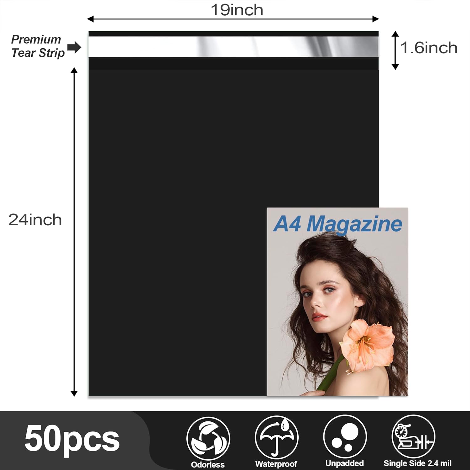 JinRuiKJ Thank You Poly Mailer 19x24 Inch 50 PCS, Shipping Bags for Clothing, Packaging Bags for Small Business, Strong Adhensive, Waterproof and Tear-Resistant Mailing Envelopes, Black