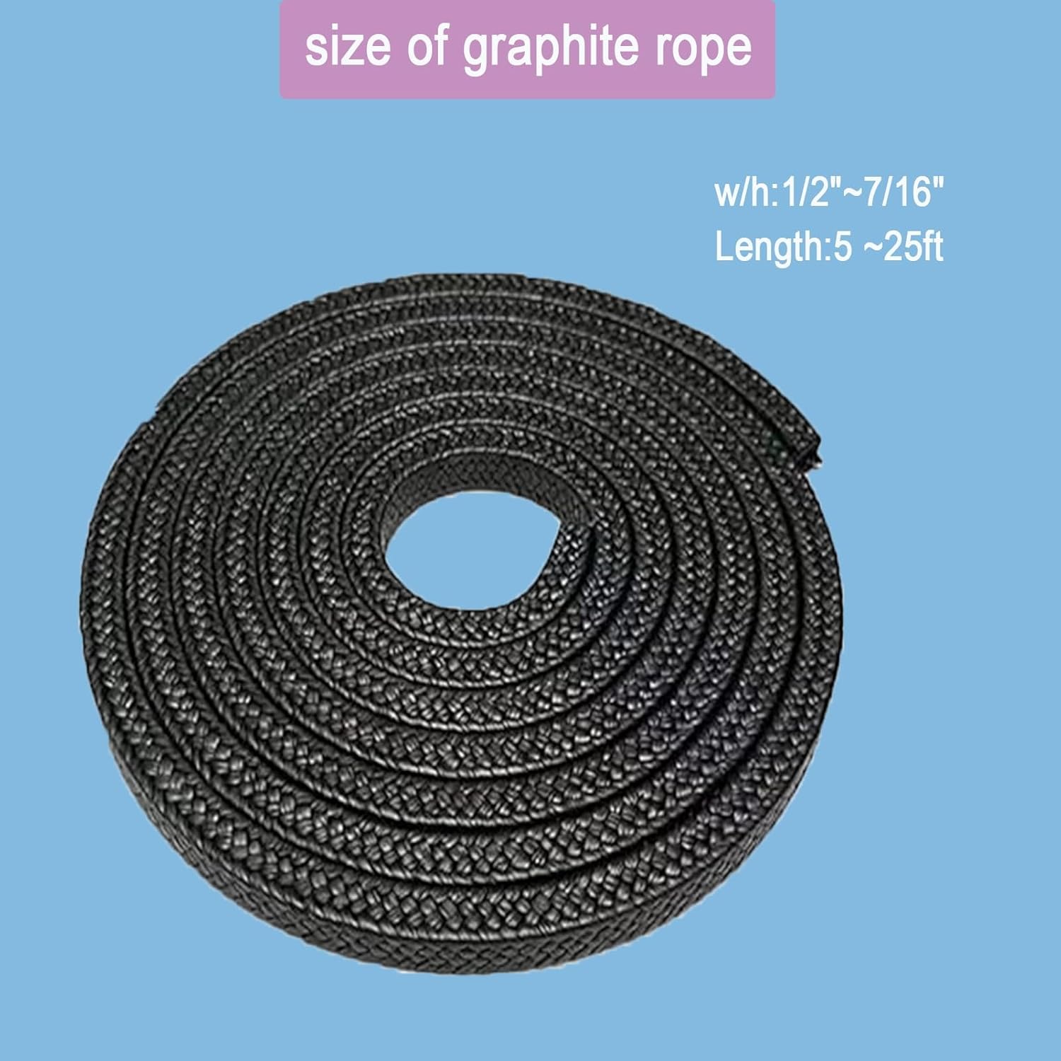Flexible Expanded Graphite Braided Packing Compression Packing is Used for Pump Gland Or Valve Stem Or Mechanical Seal Material,Size:5/8"_Length:5 Feet