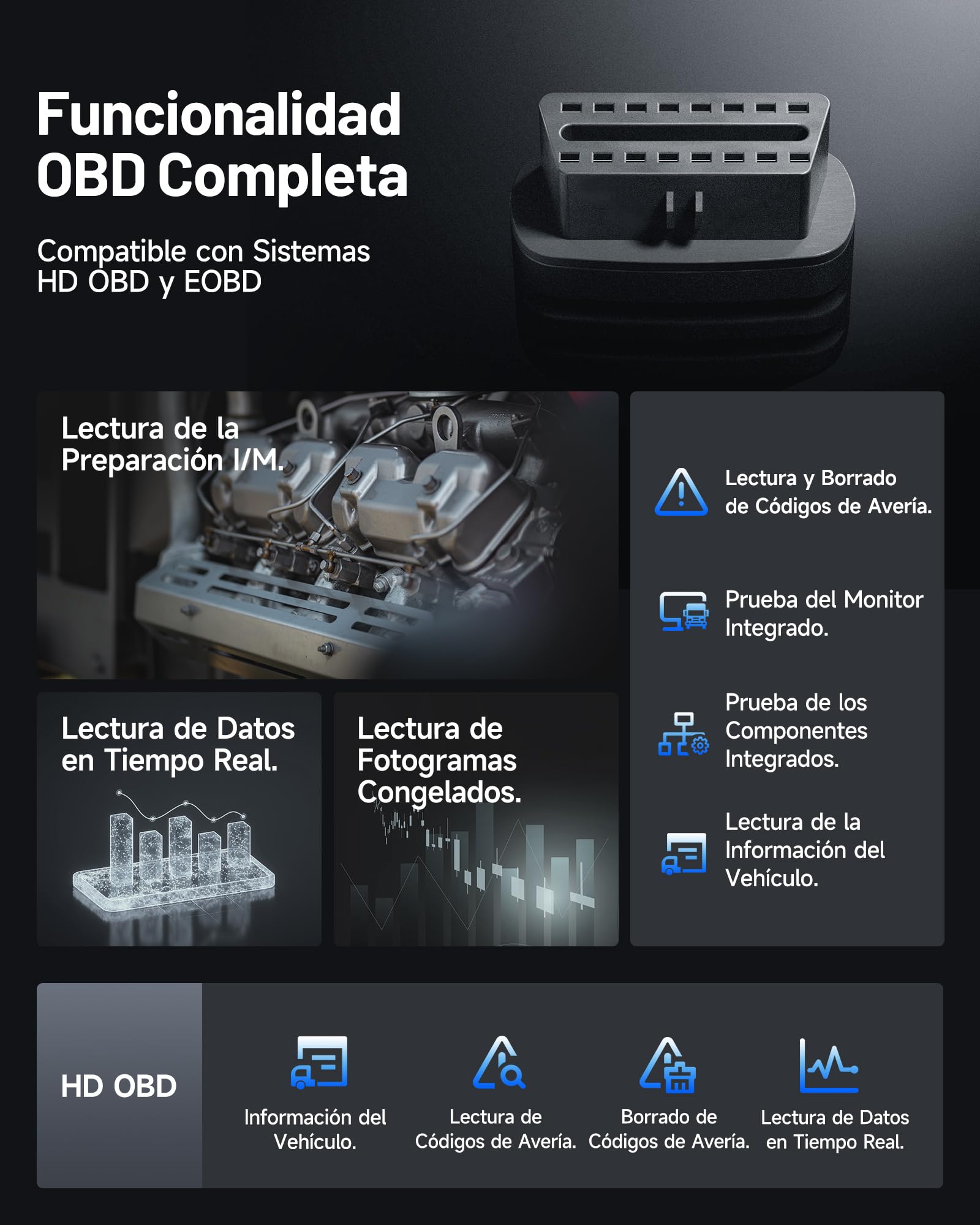 TOPDON ArtiDiag HD OBD2 Diesel y Gasolina Herramiento de Diagnóstico para Vehículos Pesados ​​Motores Diésel, 10 Servicios: DPF, Límite de Aceite/Velocidad, OBD/EOBD HD, Actualizaciones 2 Años