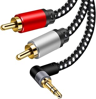 3.5mm Aux Cables, 90° RCA Audio Cable, 3.5mm to 2-Male RCA Stereo Splitter Cable 1/8" Right Angle TRS to RCA Straight Plug Audio Auxiliary Cord,Hi-Fi Sound, Nylon Braided (6.5ft/2m)
