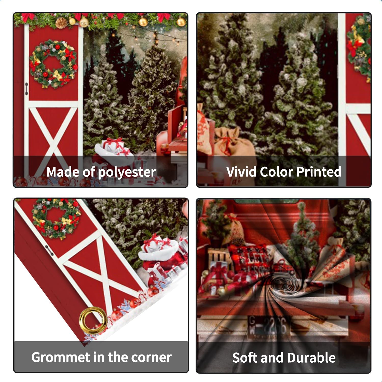 Garage Door Christmas Decorations 7x16ft, Merry Christmas Garage Door Cover Wooden Door Truck Gifts Banner Winter Outdoor Decor Holiday Party Supplies