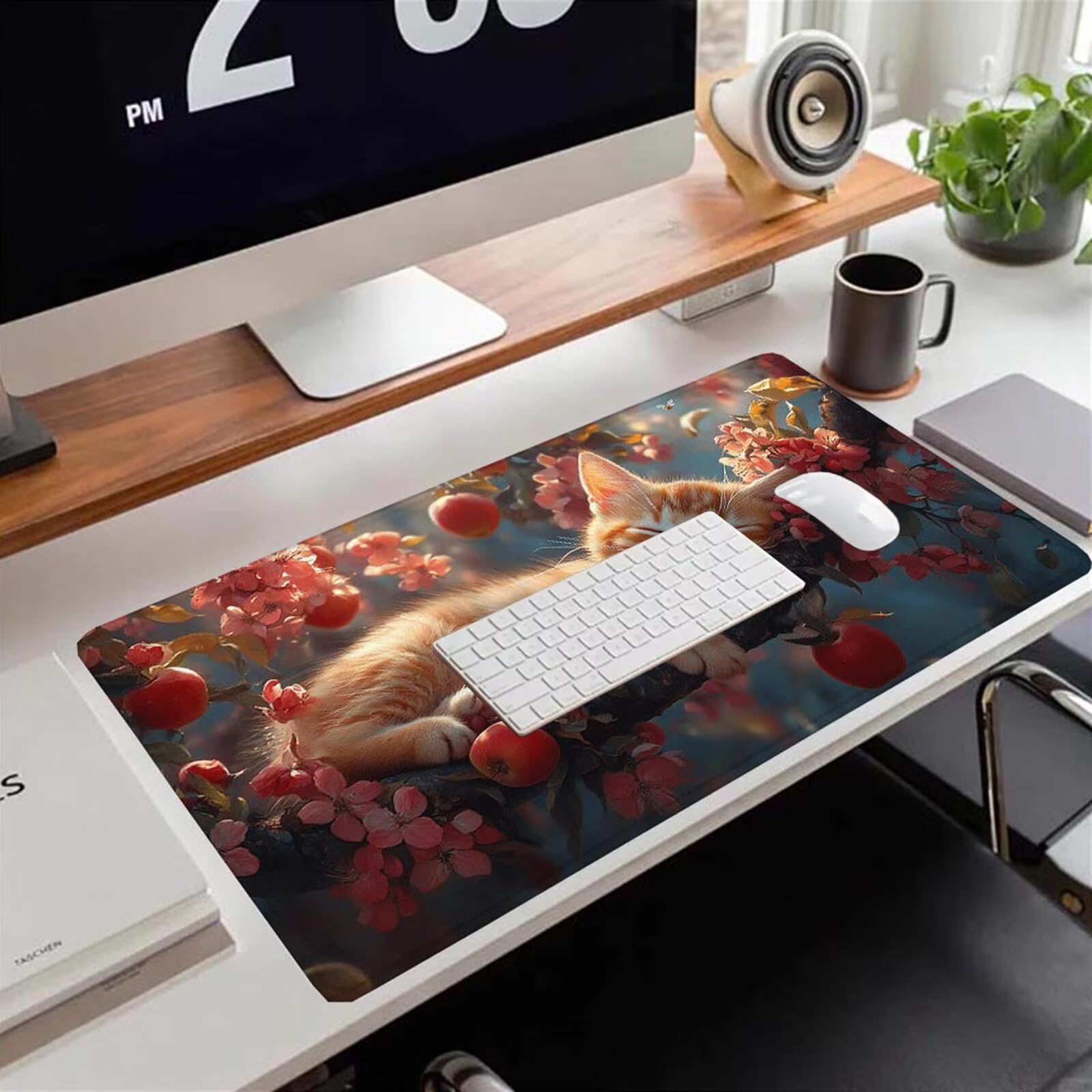 Gamingowa podkładka pod mysz 1200 x 600 x 3 mm, XXL, wodoszczelna, odporna na ścieranie, z przyszytymi krawędziami, podkładka na biurko, poprawia prędkość i precyzję, do laptopa, komputera, wzór kota