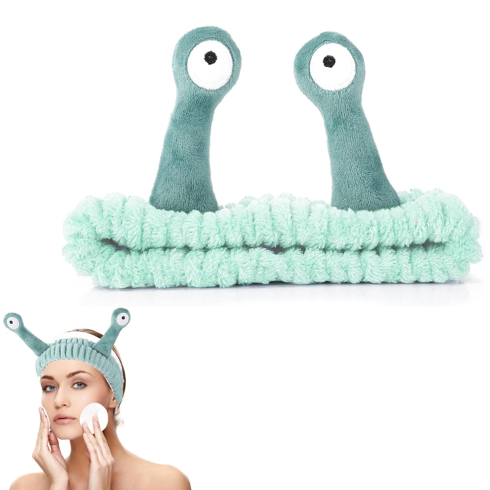 1pcs Snail Spa Hair Bands Cute Elastic Headbands Face Wash Headband,Spa Skincare Headband,Coral Fleece Elastic Headband,Makeup Skincare Head Bands for Women Girls Washing Face Beauty(Green)