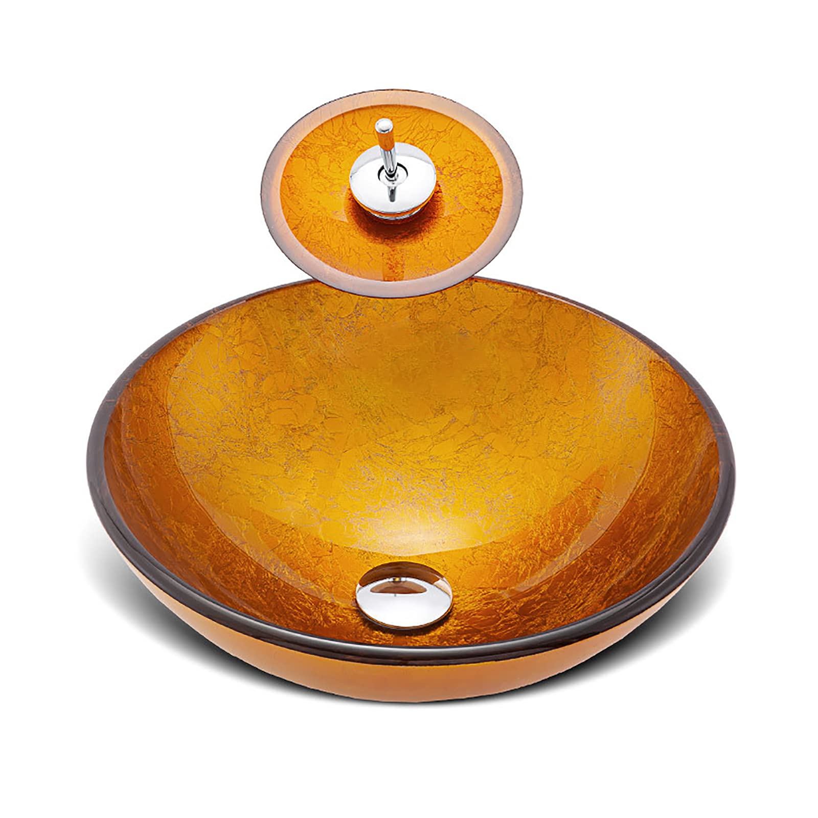 WOTZOV Bathroom Vessel Sink,Round Tempered Glass Vessel Sink Artistic Vessel Bowl Sink Orange Countertop Vanity Vessel Sink,