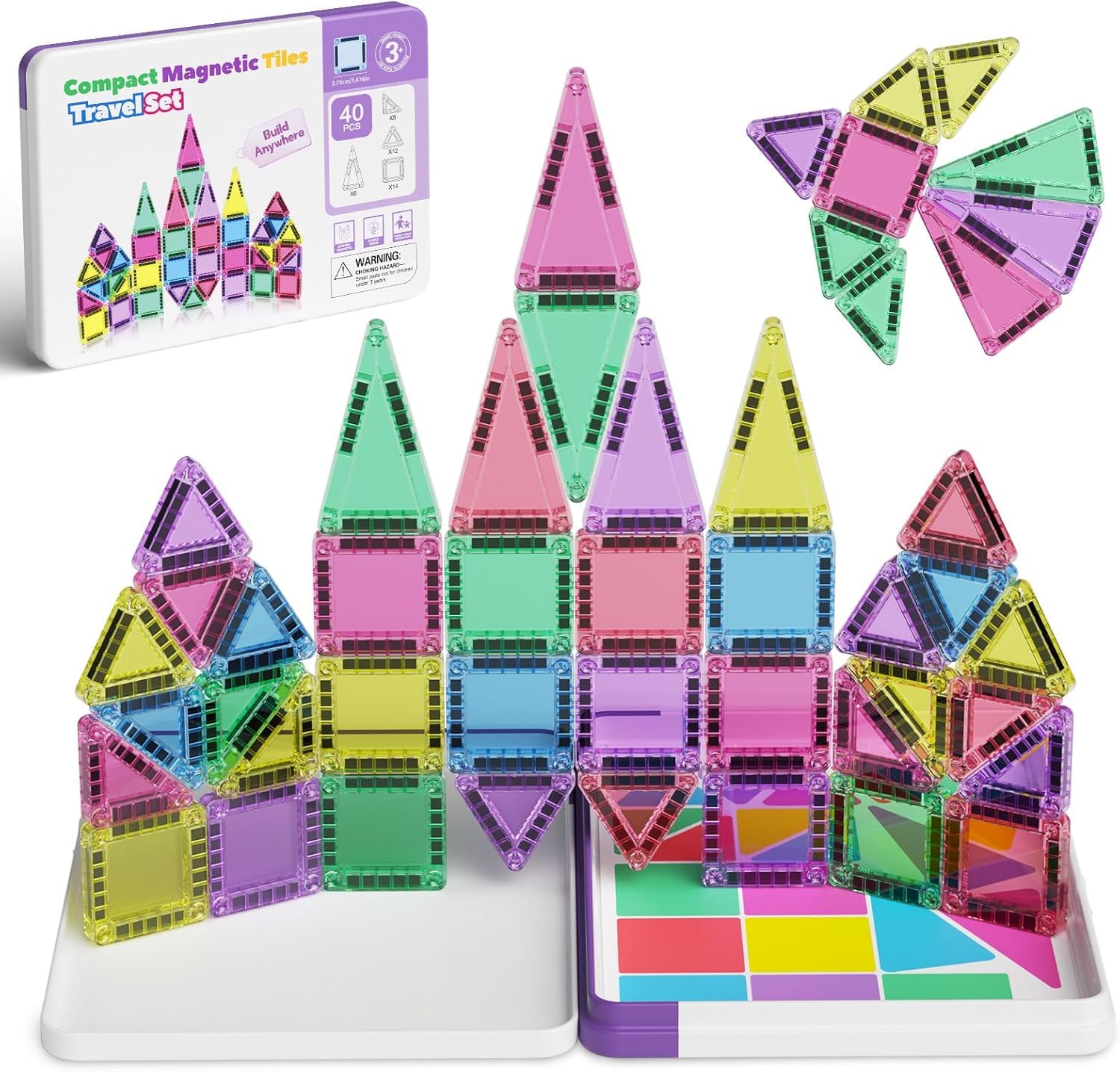 viaggio mattonelle magnetiche Giocattoli| 40 pezzi mini di blocchi magnetici da viaggio Giocattoli STEM Montessori magnetici per Ragazzi Ragazze 3+ anni