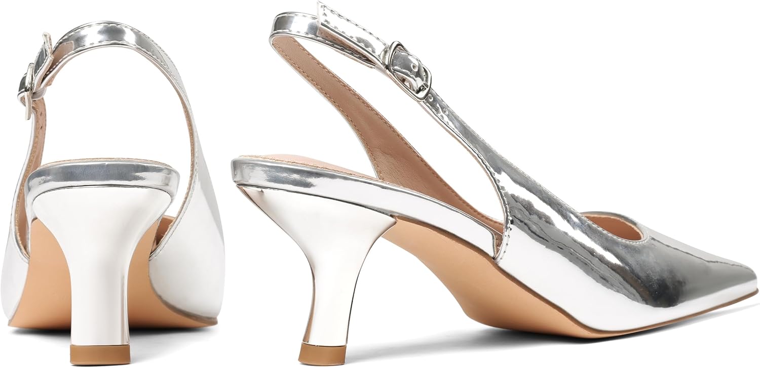 VIMISAOI Women's Slingback Kitten Heels Closed Pointed Toe Low Kitten Heel for Women Pumps with Buckle Wedding Party Dress Pumps Shoes - Image 5