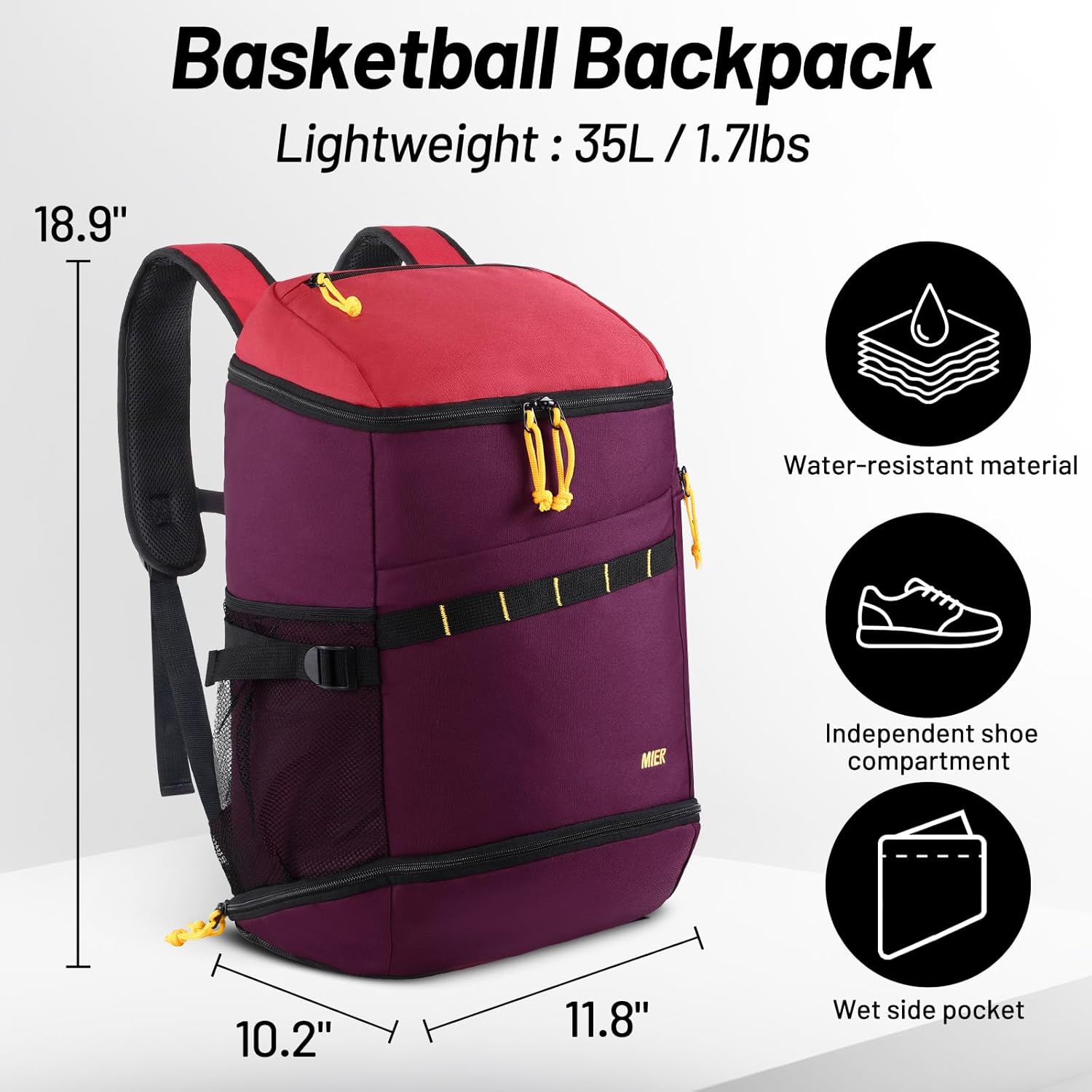 MIER Basketball Backpack with Shoes Compartment Ball Holder Large Sports Equipment Back Pack for Men Women Gym Travel 35L